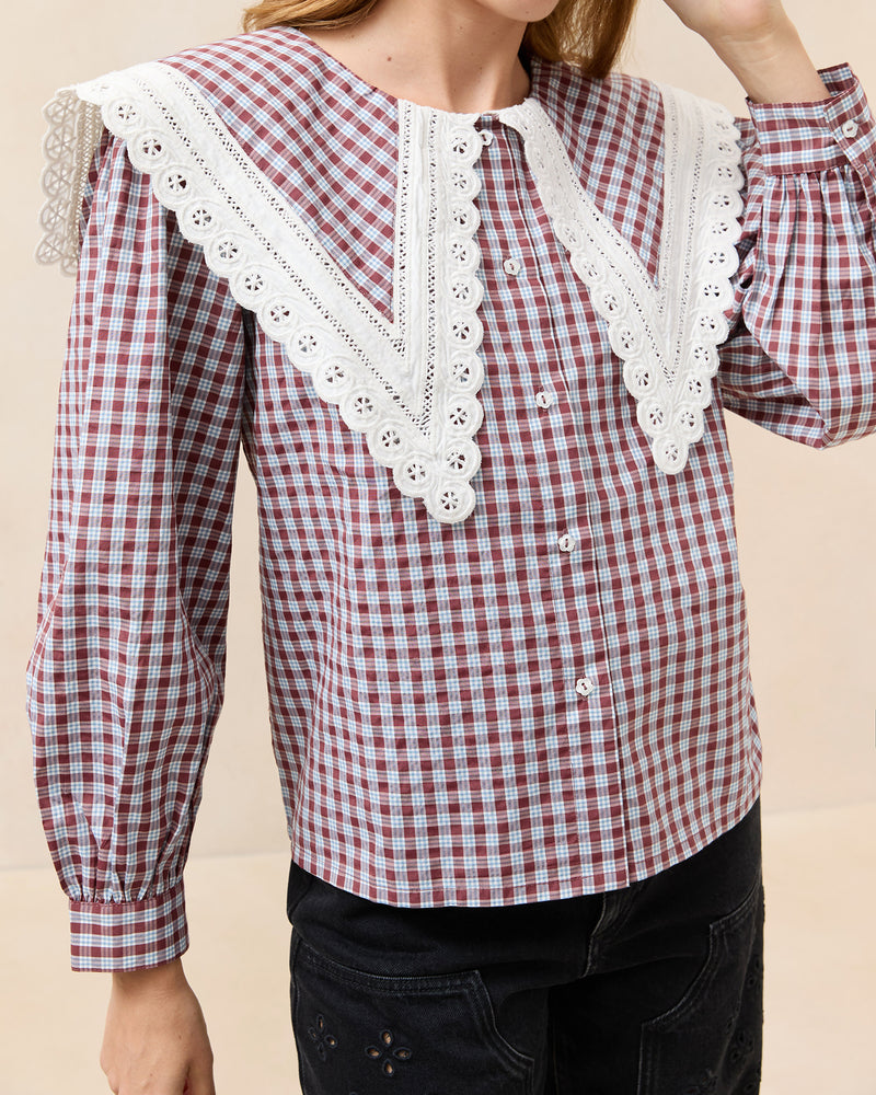 Color: Light Blue/Maroon Mini Plaid