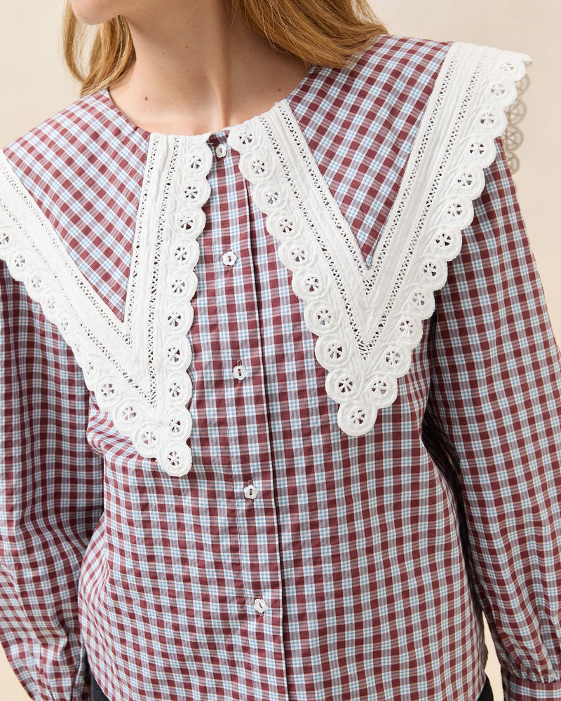 Color: Light Blue/Maroon Mini Plaid