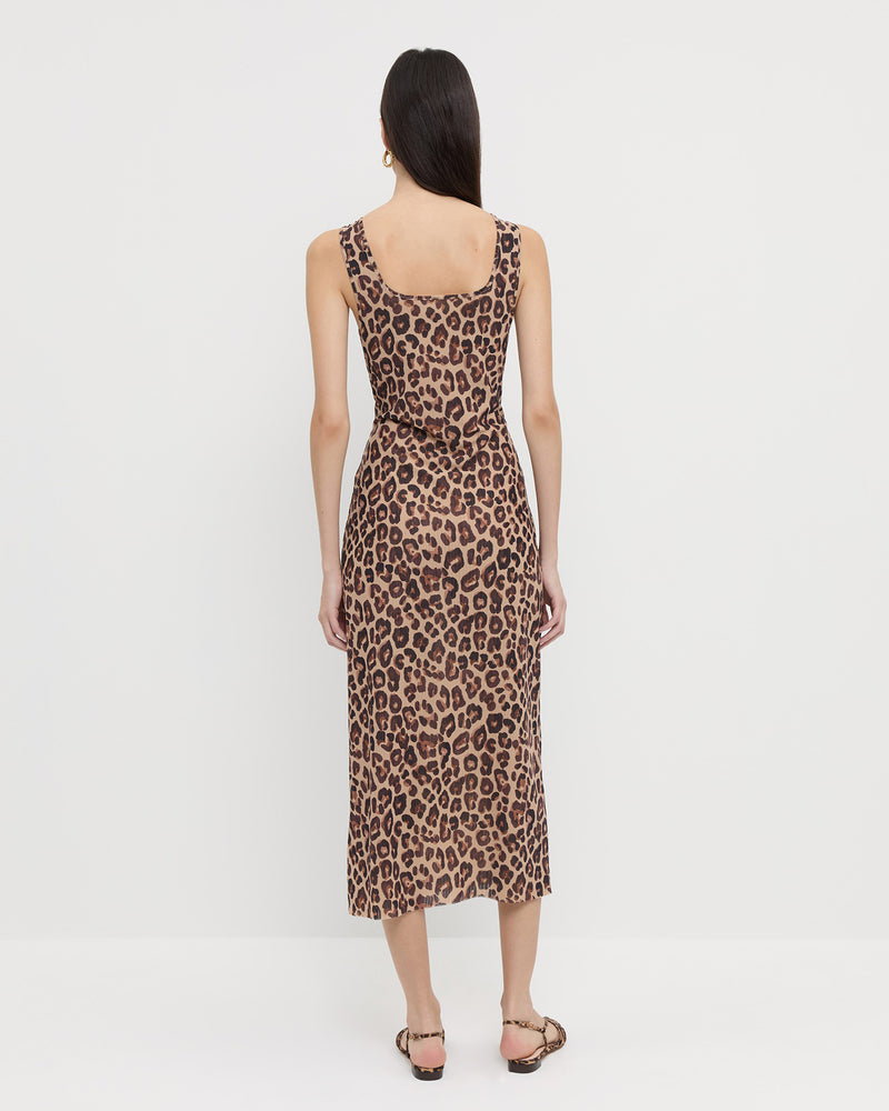 Kiera Dress in mesh leopard and Devon Leopard Slingback Sandal.