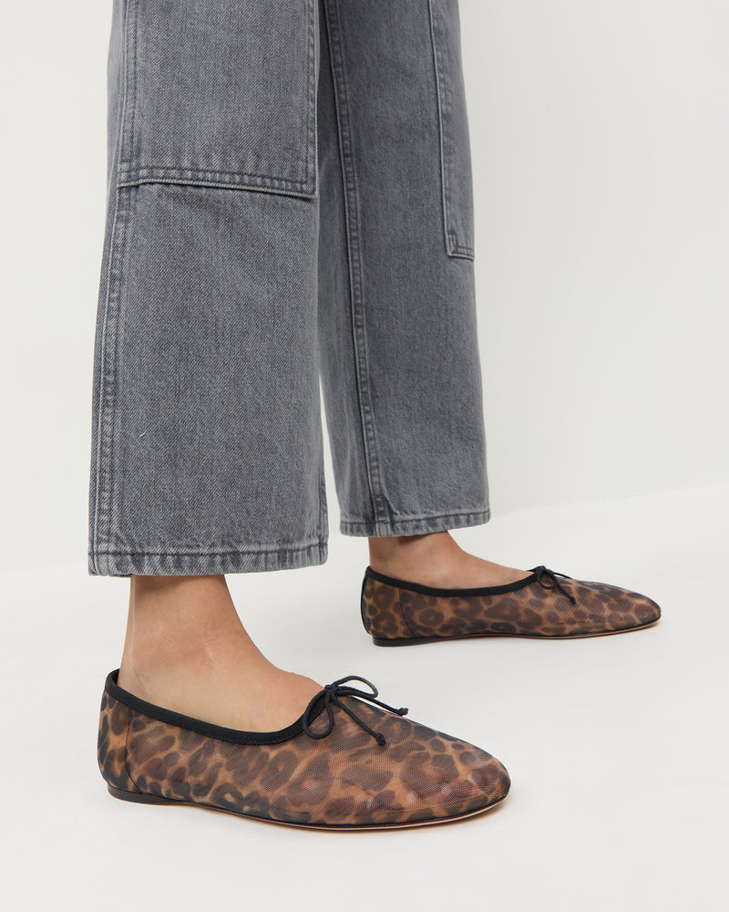 Landon Leopard Mesh Ballet Flat in leopard print mesh and Molly Workwear Jean in grey denim.