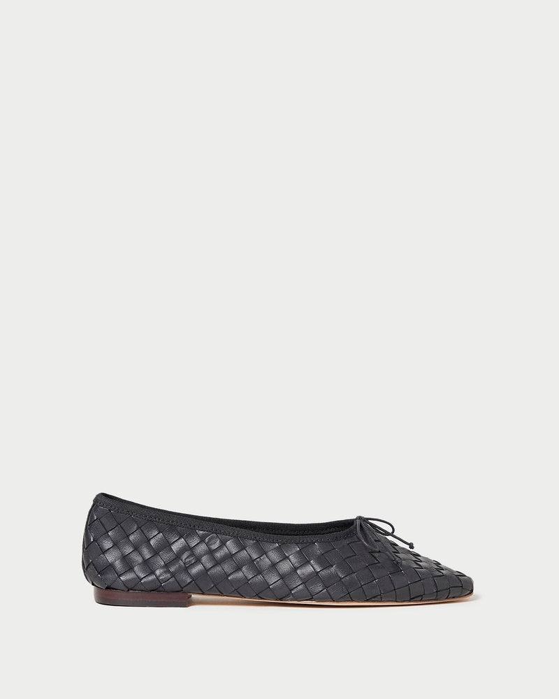 Landry Black Woven Ballet Flat in black woven leather.