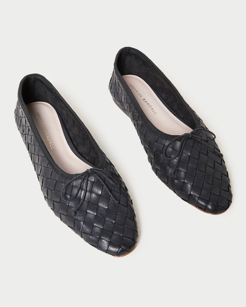 Landry Black Woven Ballet Flat in black woven leather.