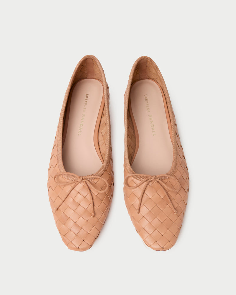 Landry Honey Woven Ballet Flat in honey tan woven leather.