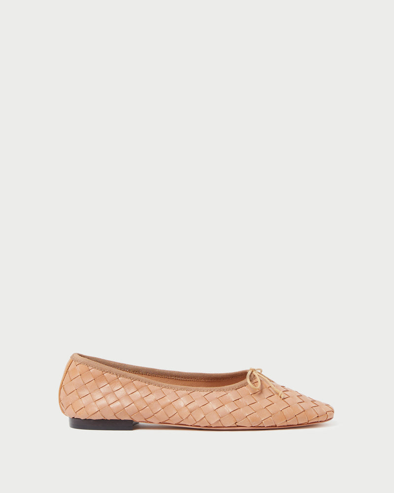 Landry Honey Woven Ballet Flat in honey tan woven leather.