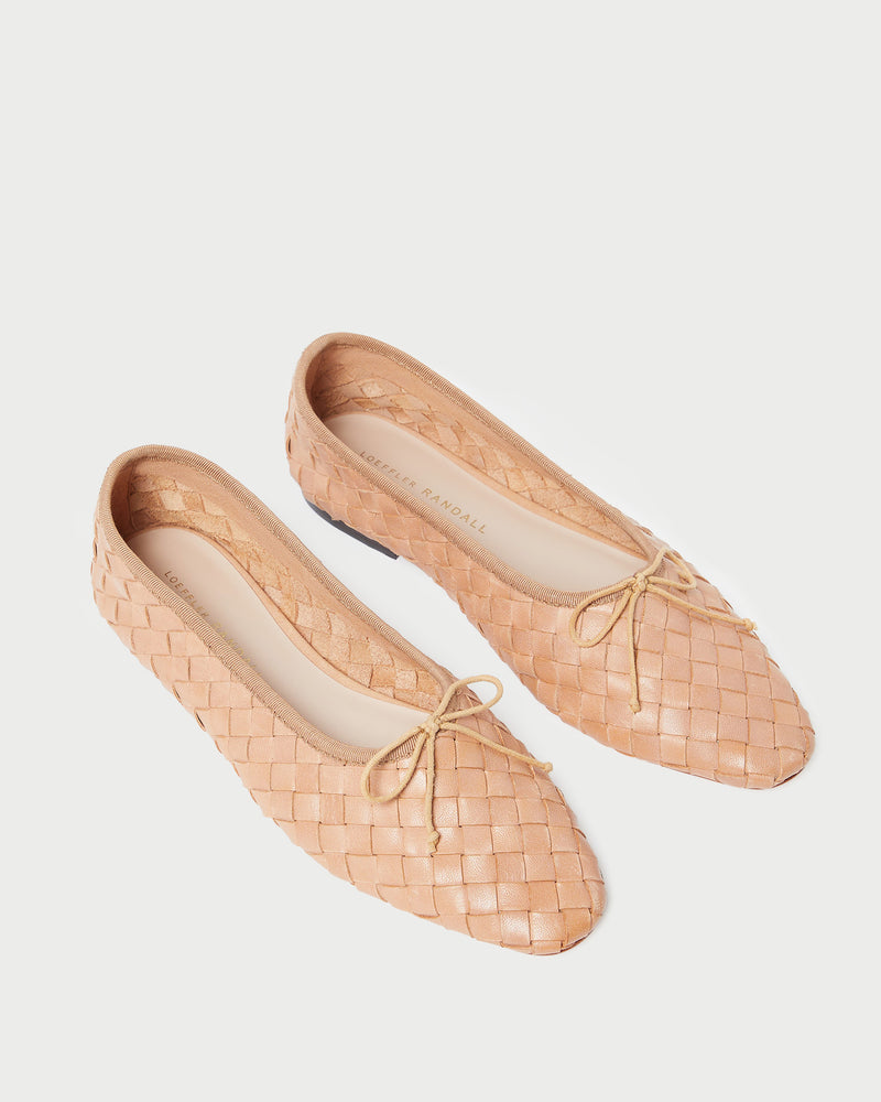 Landry Honey Woven Ballet Flat in honey tan woven leather.