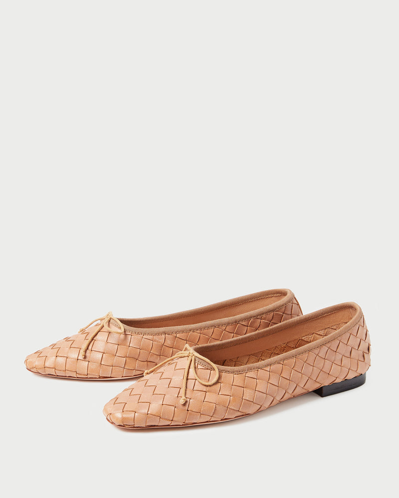 Landry Honey Woven Ballet Flat in honey tan woven leather.