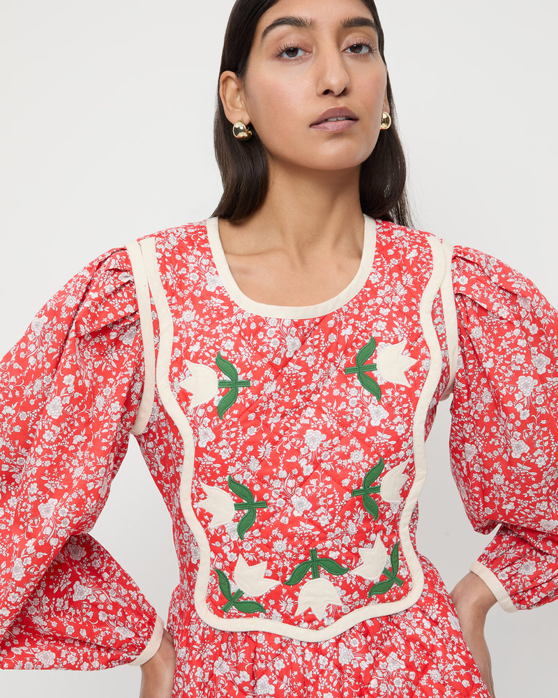 Color: Red Rosette Floral