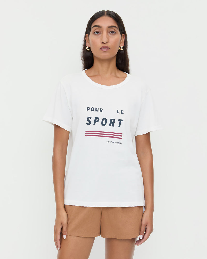 Le Bon Shoppe Sport Tee in white cotton and Cole Short in brown cotton.