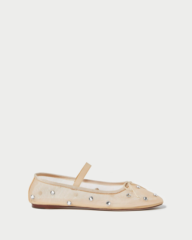 Leonie Caramel/Crystal Ballet Flat in caramel mesh with crystal accents