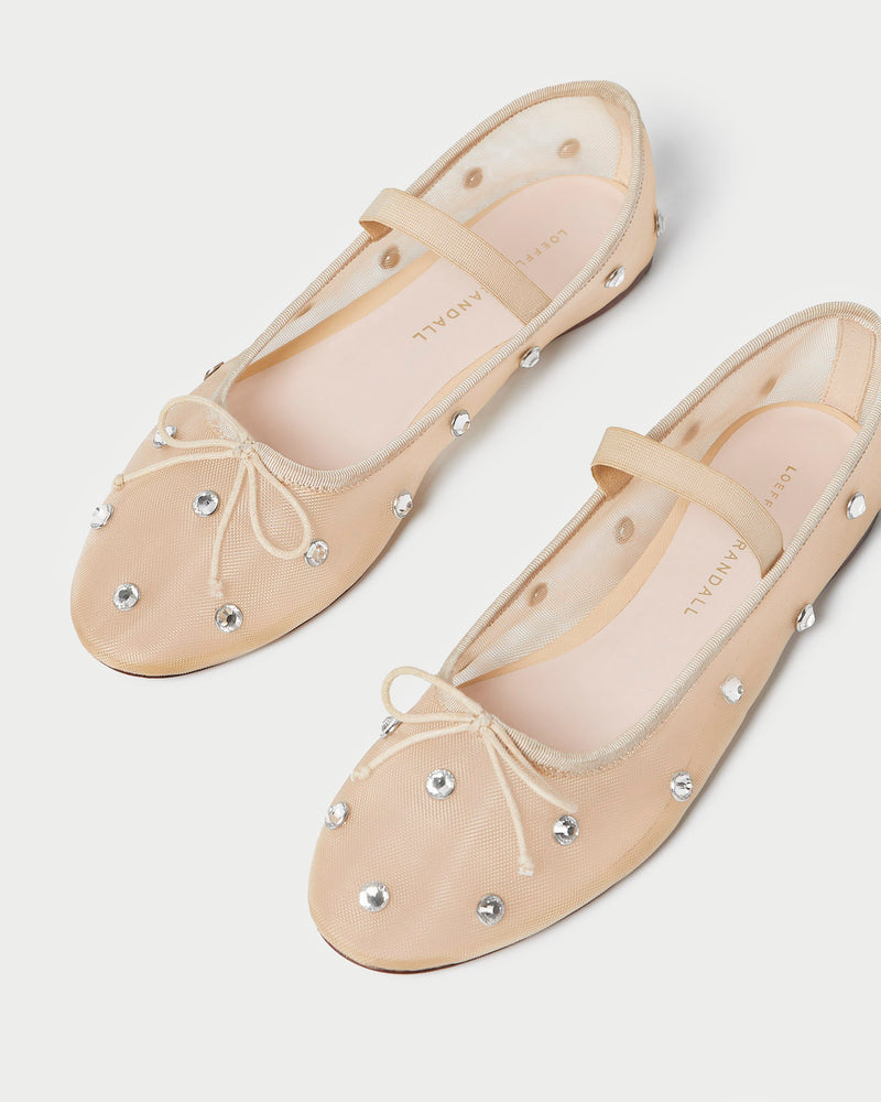 Leonie Caramel/Crystal Ballet Flat in caramel mesh with crystal accents