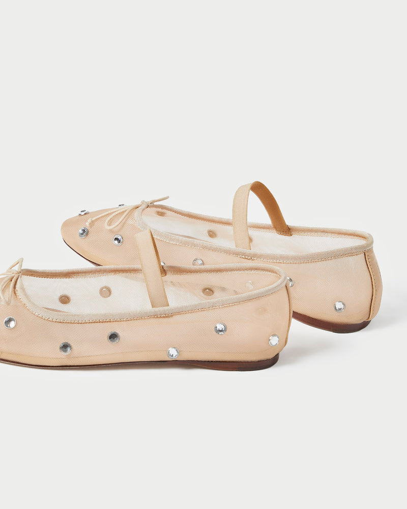 Leonie Caramel/Crystal Ballet Flat in caramel mesh with crystal accents