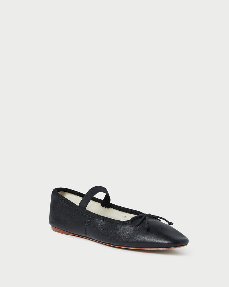 Leonie Black Leather Ballet Flat in black leather.