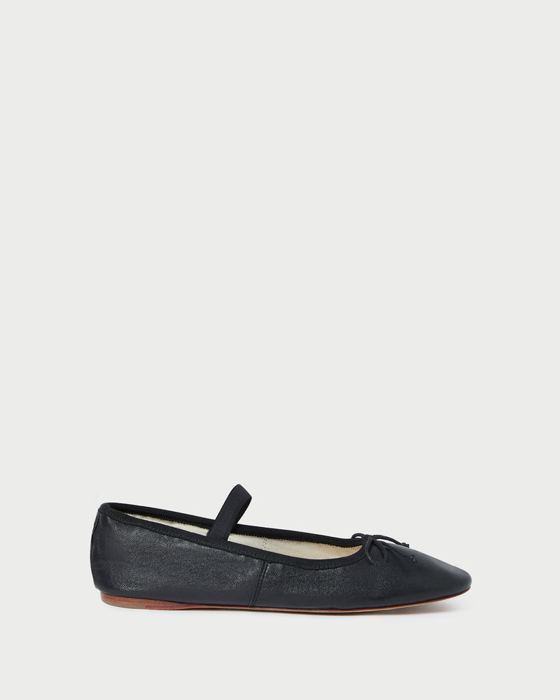 Leonie Black Leather Ballet Flat in black leather.