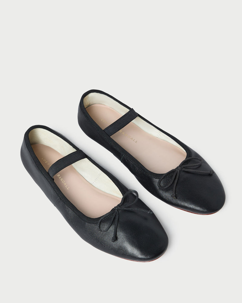 Leonie Black Leather Ballet Flat in black leather.