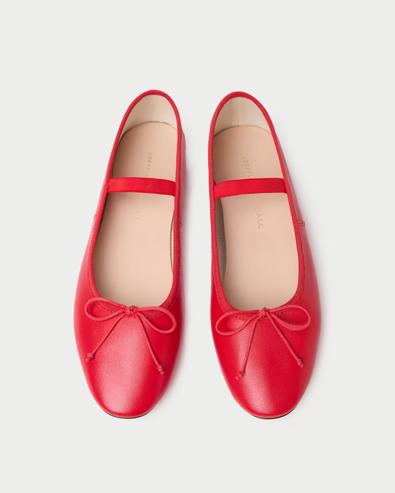 Leonie Red Leather Ballet Flat in red leather.