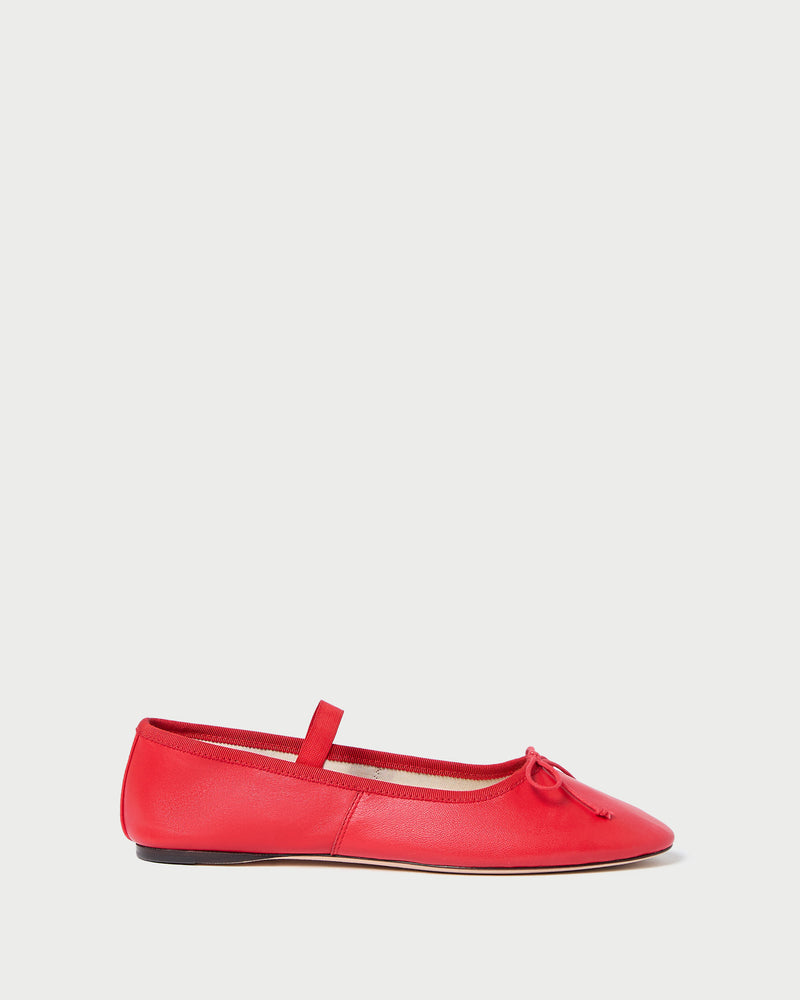 Leonie Red Leather Ballet Flat in red leather.