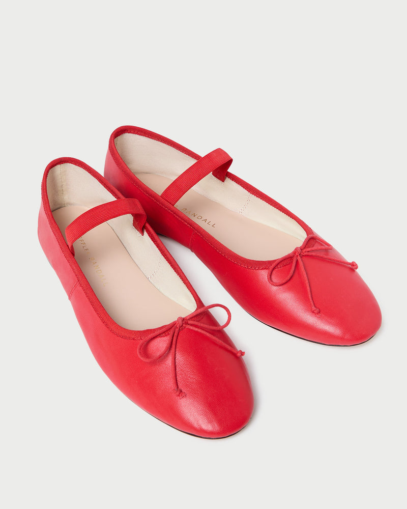 Leonie Red Leather Ballet Flat in red leather.