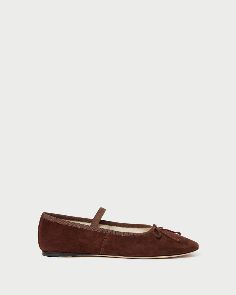 Leonie Espresso Suede Ballet Flat in espresso brown suede.