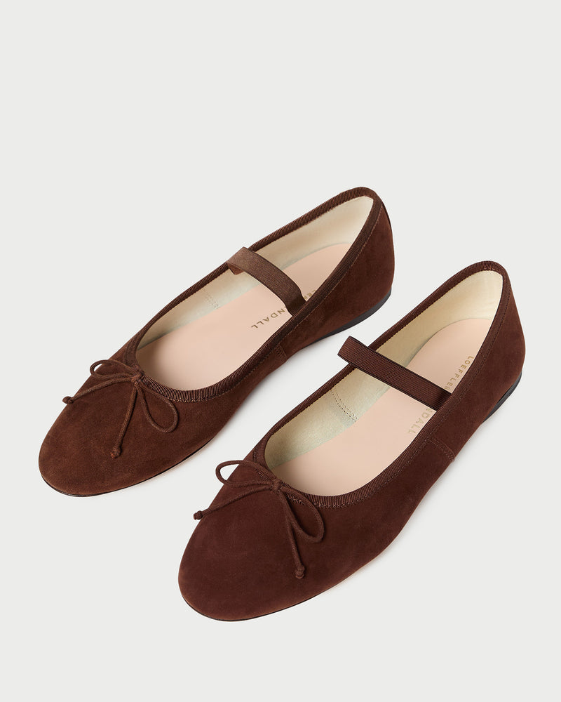 Leonie Espresso Suede Ballet Flat in espresso brown suede.