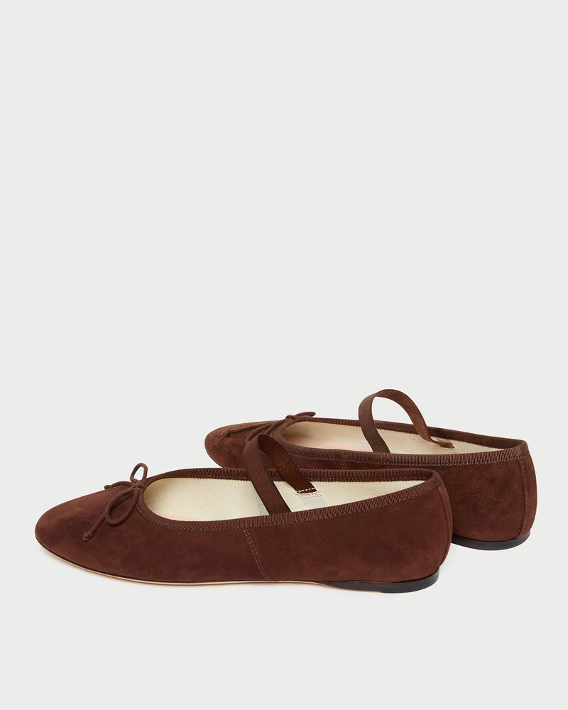 Leonie Espresso Suede Ballet Flat in espresso brown suede.