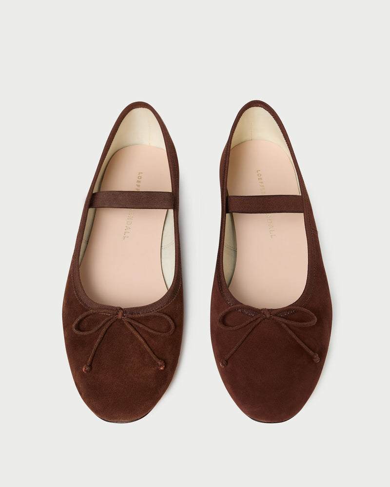 Leonie Espresso Suede Ballet Flat in espresso brown suede.