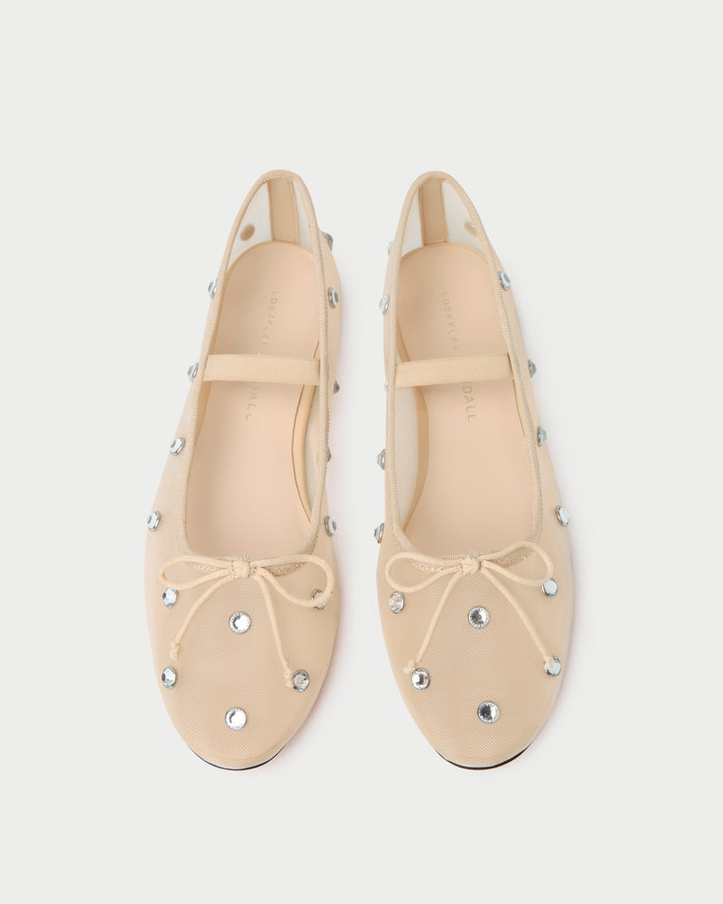 Leonie Caramel/Crystal Ballet Flat in caramel mesh with crystal accents