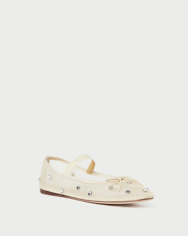 Leonie Cream/Crystal Ballet Flat in cream mesh with crystal accents