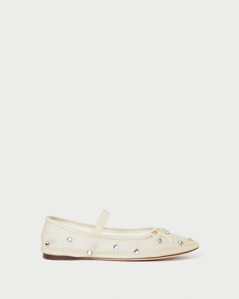 Leonie Cream/Crystal Ballet Flat in cream mesh with crystal accents