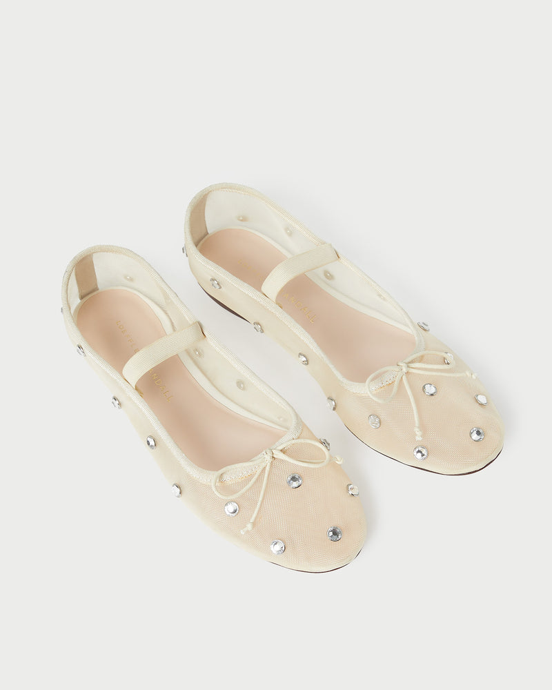 Leonie Cream/Crystal Ballet Flat in cream mesh with crystal accents