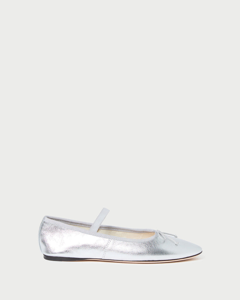 Leonie Silver Leather Ballet Flat in metallic silver leather.