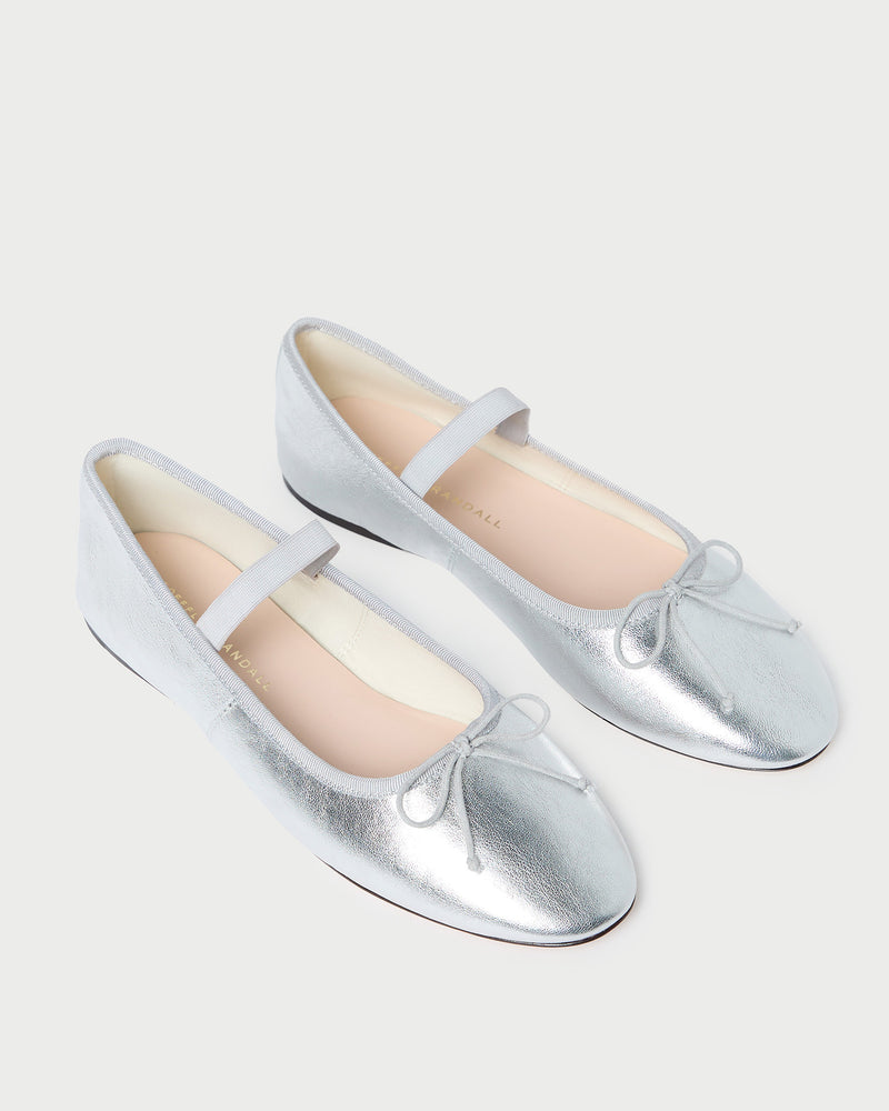 Leonie Silver Leather Ballet Flat in metallic silver leather.