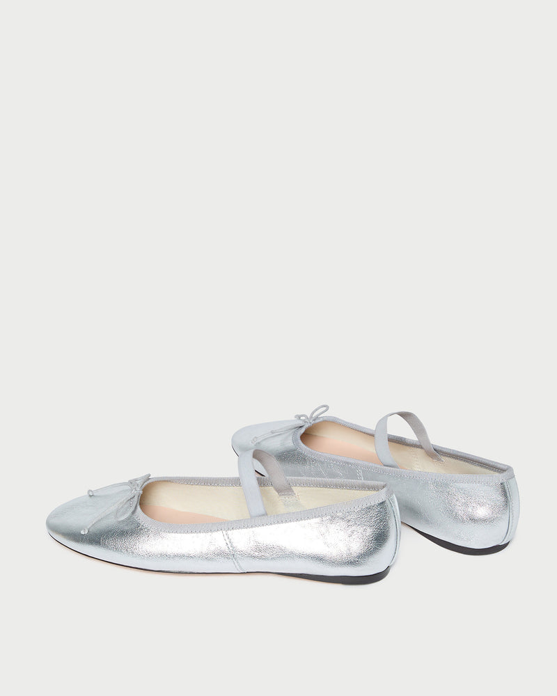 Leonie Silver Leather Ballet Flat in metallic silver leather.