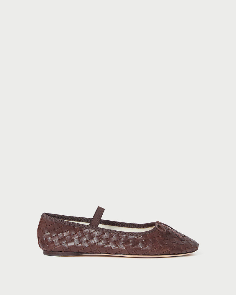 Leonie Espresso Woven Ballet Flat in espresso brown woven leather.