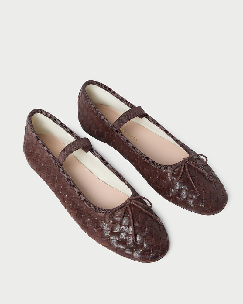 Leonie Espresso Woven Ballet Flat in espresso brown woven leather.