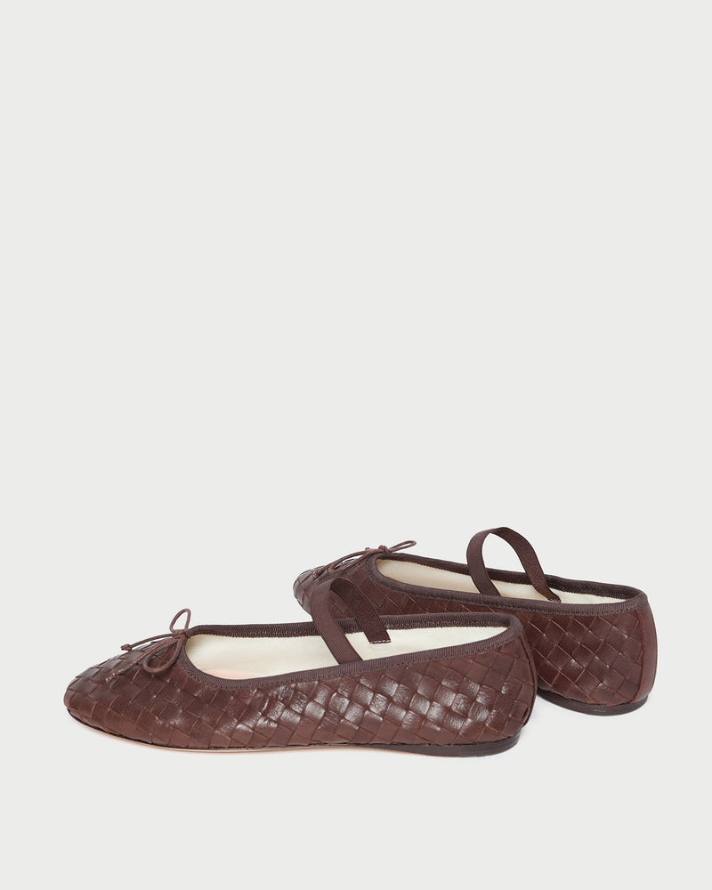 Leonie Espresso Woven Ballet Flat in espresso brown woven leather.