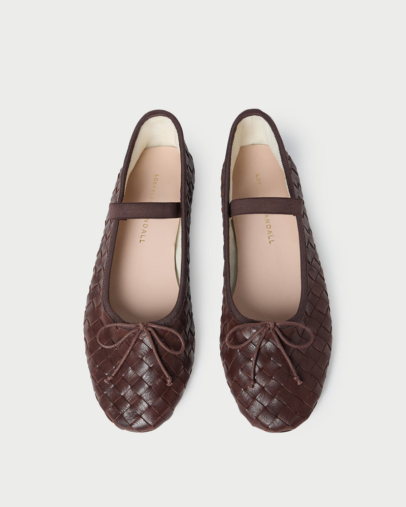 Leonie Espresso Woven Ballet Flat in espresso brown woven leather.