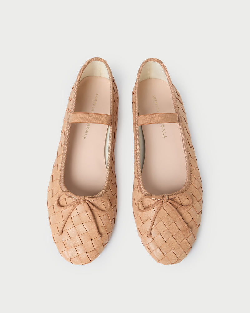 Leonie Honey Woven Ballet Flat in honey tan woven leather.