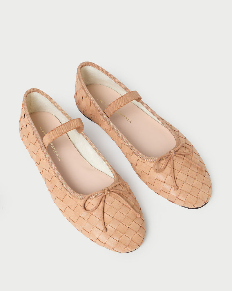 Leonie Honey Woven Ballet Flat in honey tan woven leather.