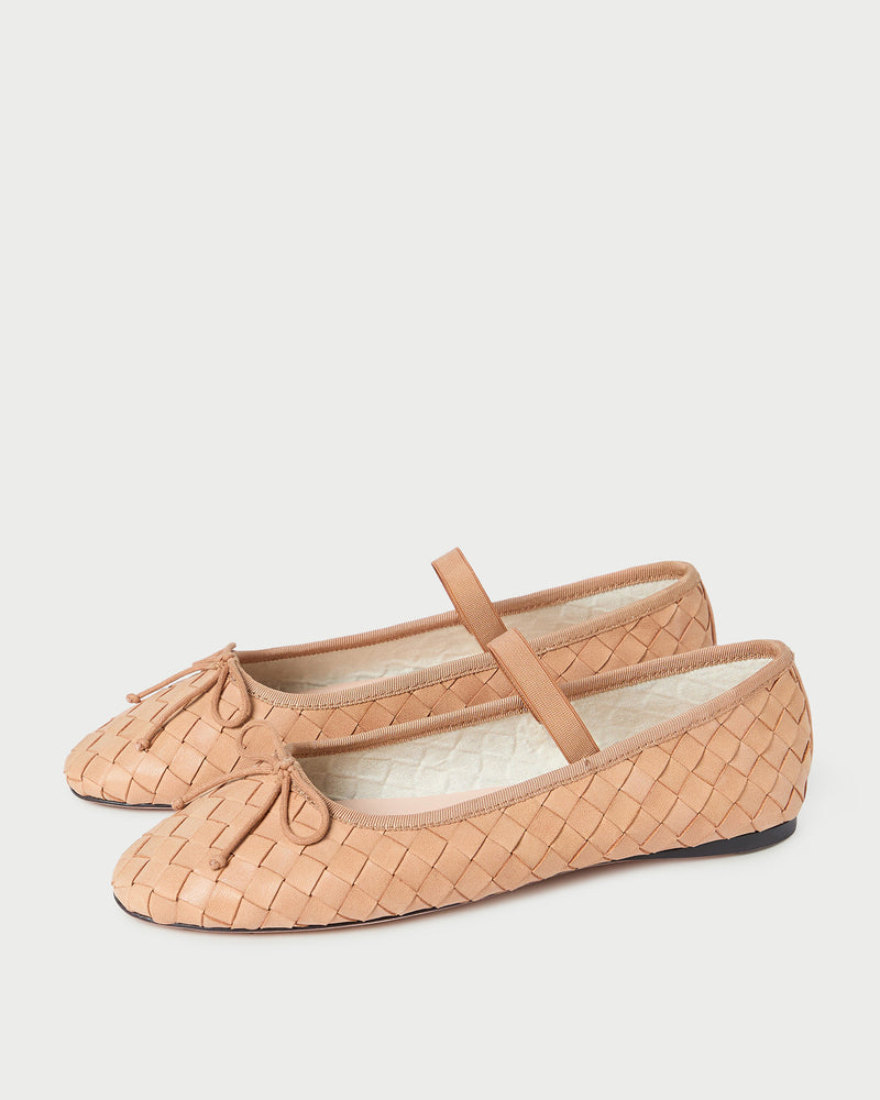 Leonie Honey Woven Ballet Flat in honey tan woven leather.