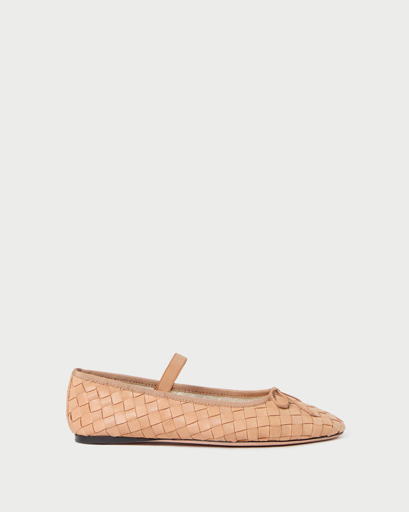 Leonie Honey Woven Ballet Flat in honey tan woven leather.