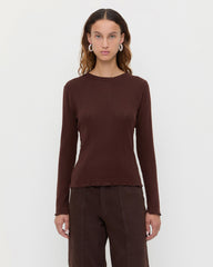 Lolo Espresso Pointelle Long-Sleeve Tee | Tops | Apparel