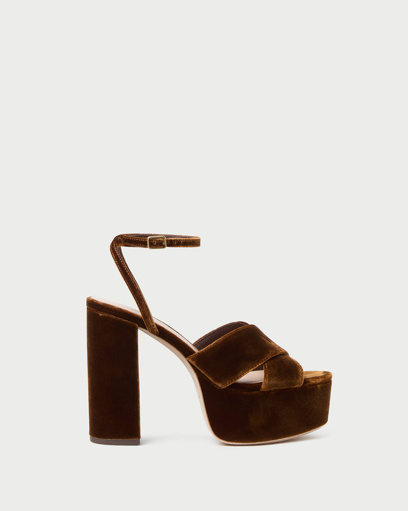 Loretta Brown Velvet Platform Sandal in dark brown velvet.