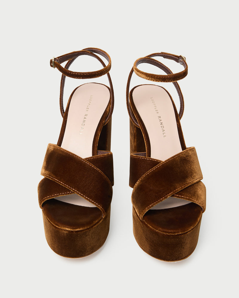 Loretta Brown Velvet Platform Sandal in dark brown velvet.