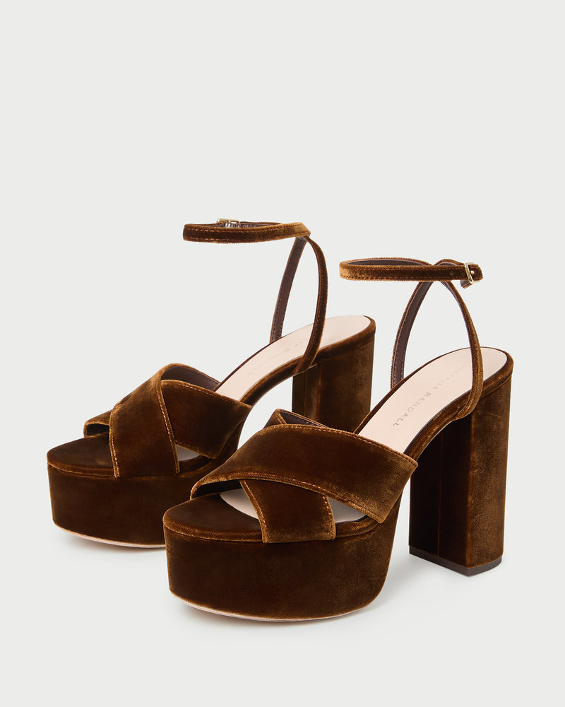 Loretta Brown Velvet Platform Sandal in dark brown velvet.