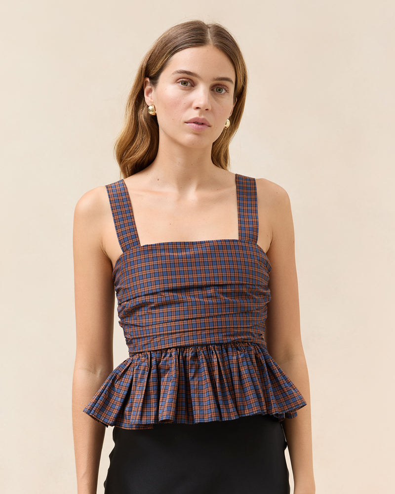 Color: Navy/Rust Plaid