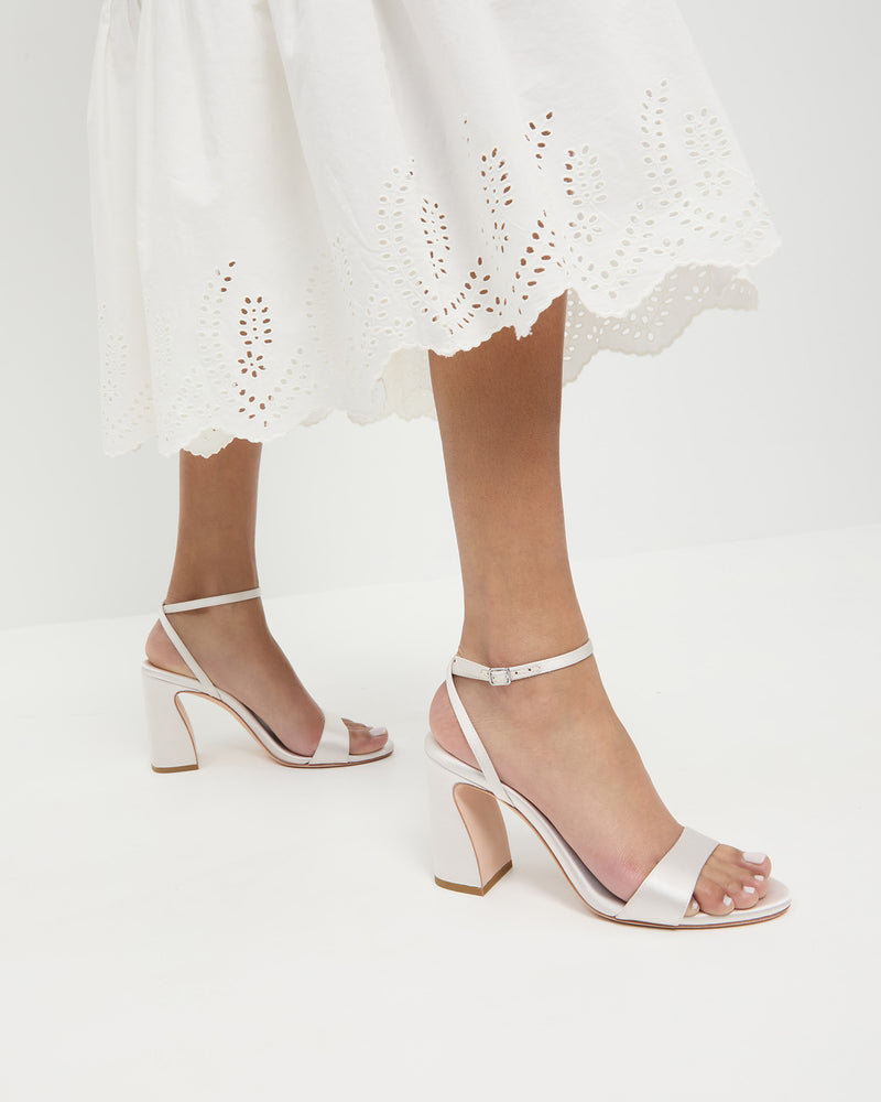 Malia Cream Curved-Heel Sandal in cream Italian satin