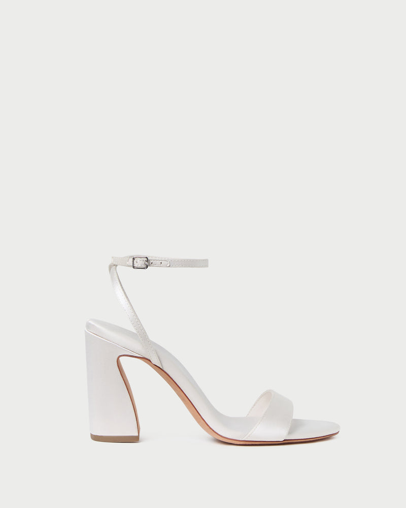 Malia Cream Curved-Heel Sandal in cream Italian satin
