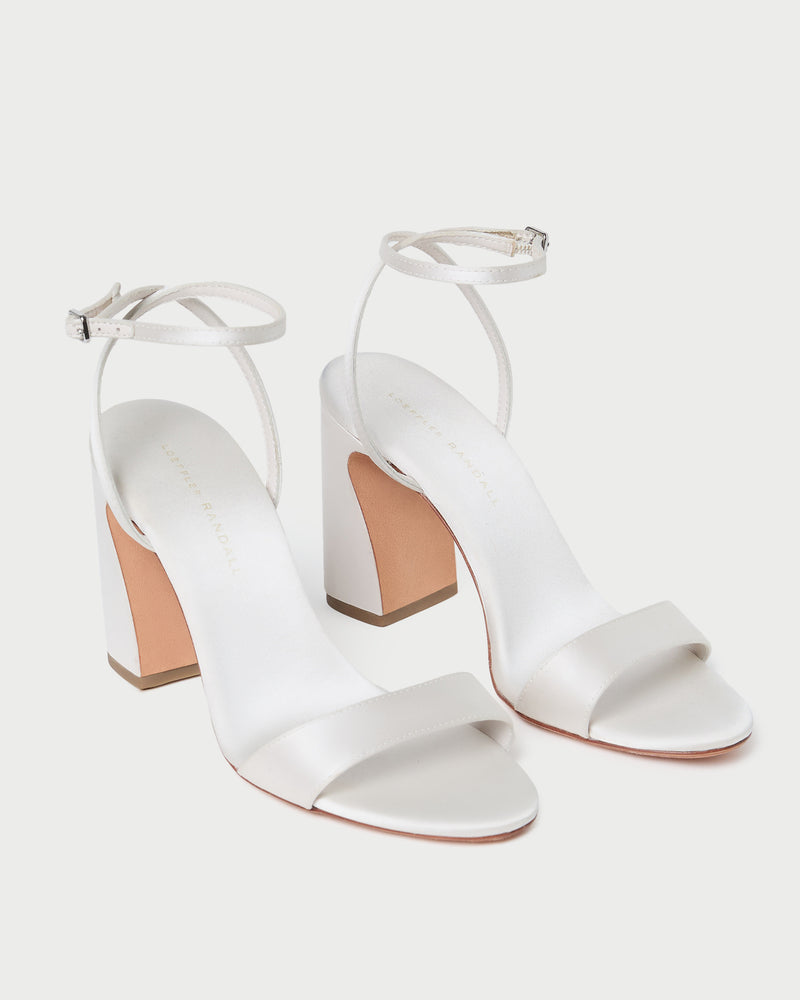 Malia Cream Curved-Heel Sandal in cream Italian satin