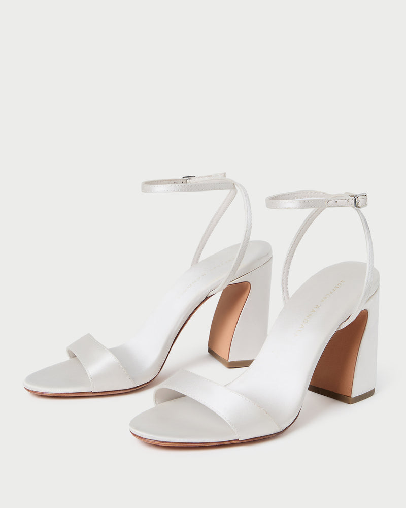 Malia Cream Curved-Heel Sandal in cream Italian satin