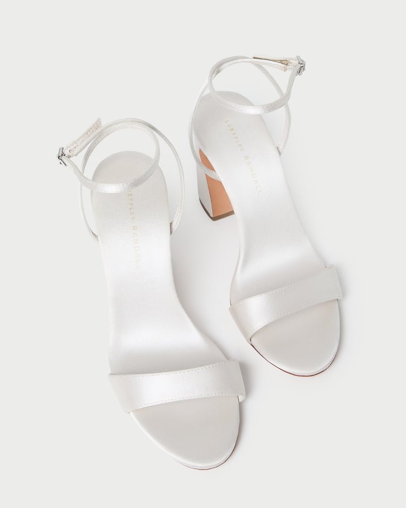 Malia Cream Curved-Heel Sandal in cream Italian satin